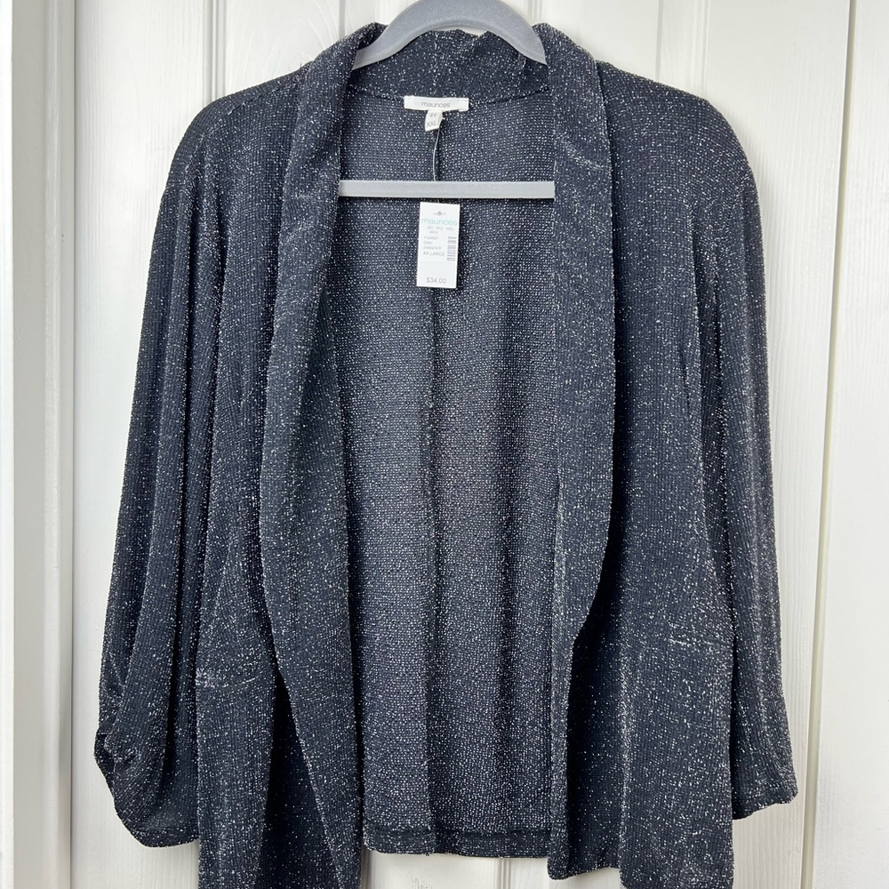 NWT Maurice’s Dark Grey/Black Glitter Open front Cardigan 3/4 sleeve XXL